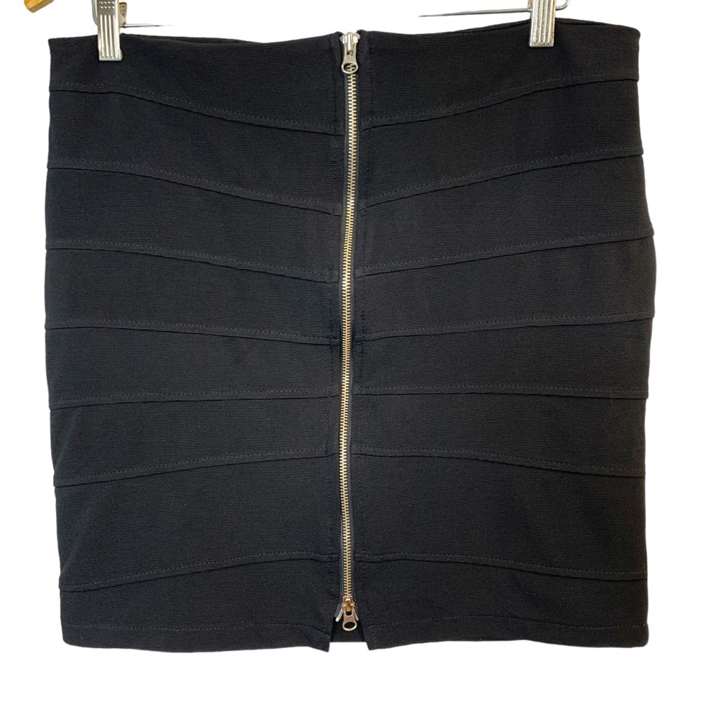 TOTO COLLECTION Vintage Black Ribbed Exposed Zip Front Mini Skirt Sz M